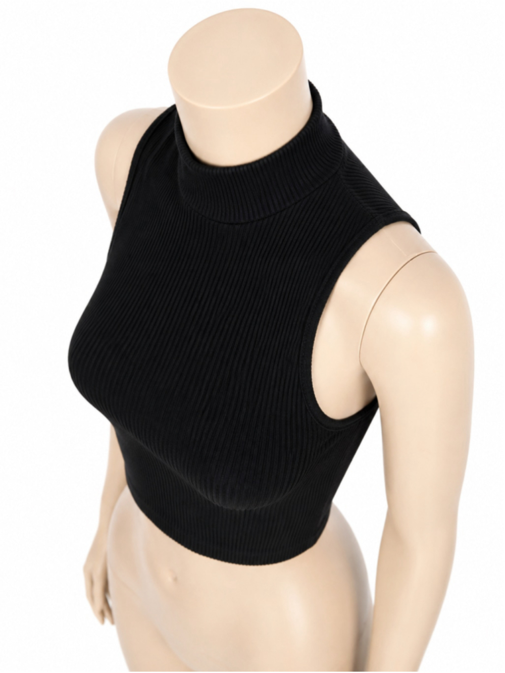 Zara Black Ribbed Mock Neck Sleeveless Crop Top – Size XS/S - Picture 6 of 7